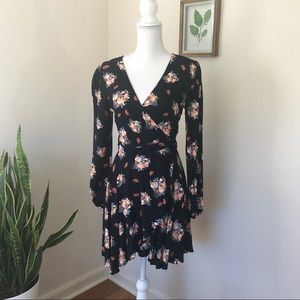 Lovely Black Floral Wrap Dress